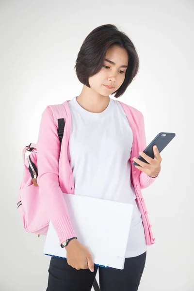 Portrait of Happy asian student with stationery . — Stock Photo, Image