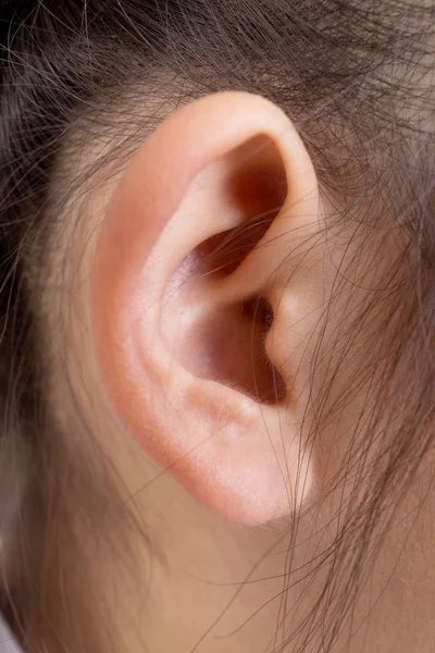 Head with asian girl ear and hair close up — Stock Photo, Image