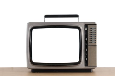 Eski televizyon ekran dışarı kesim ile izole beyaz.