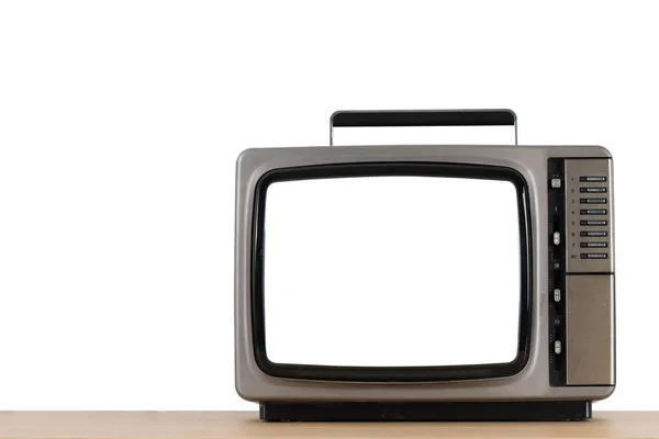 Stary telewizor z wyciętym ekranu izolować na białym. — Zdjęcie stockowe