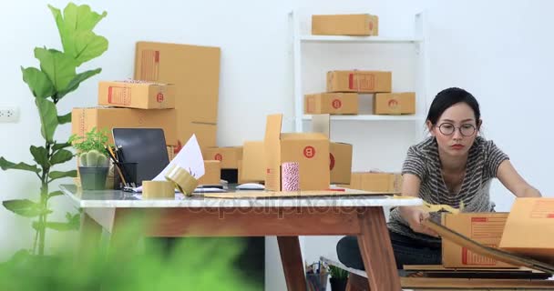 Ασιατικές Γυναίκα Εργάζεται Στο Σπίτι Ηλεκτρονική Επιχείρηση Έννοια Των Μμε — Αρχείο Βίντεο