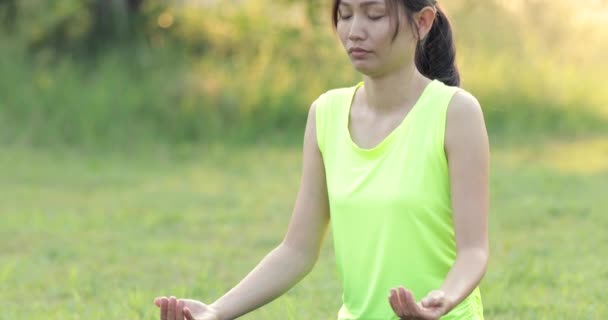 Joven Mujer Asiática Haciendo Ejercicio Parque Hermoso Día — Vídeos de Stock