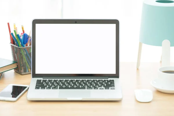 Mockup image of laptop with blank white screen. — Stock Photo, Image