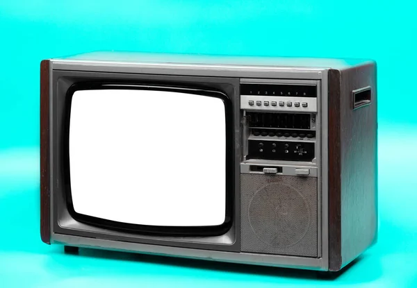 Vintage television with cut out screen on green background. — Stock Photo, Image
