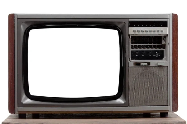 Televisão vintage com tela cortada no backgroun isolado — Fotografia de Stock