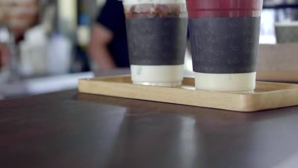 Copa Café Helado Con Paja Plástico Cafetería Estilo Asiático — Vídeos de Stock