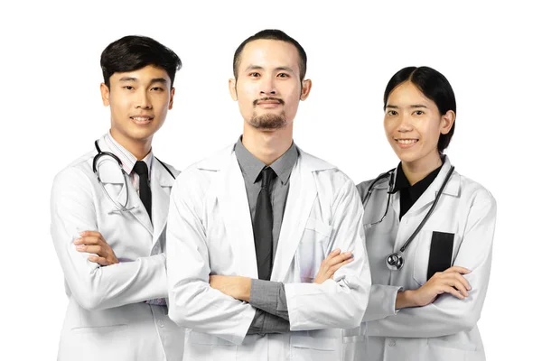 Happy Group Of Doctors Standing Over White Background — Stock Photo, Image