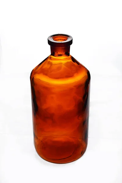 Old Retro Big Bottle Brown Curved Glass White Background — Stock Photo, Image