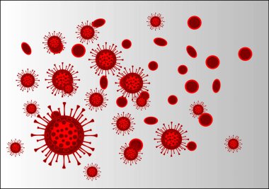 Gri arkaplandaki Kırmızı Coronavirüs hücrelerinden oluşan vektör deseni