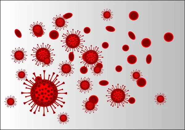 Gri arkaplandaki Kırmızı Coronavirüs hücrelerinden oluşan vektör deseni