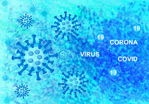 Illustration of corona virus cells on a blue background