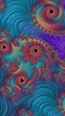 Sanatsal olarak 3D biçimlendirme fraktal, hayali soyut çizim ve renkli tasarım desen ve arkaplan