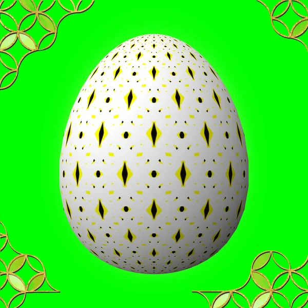 Colorful 3D easter egg with frame on green background
