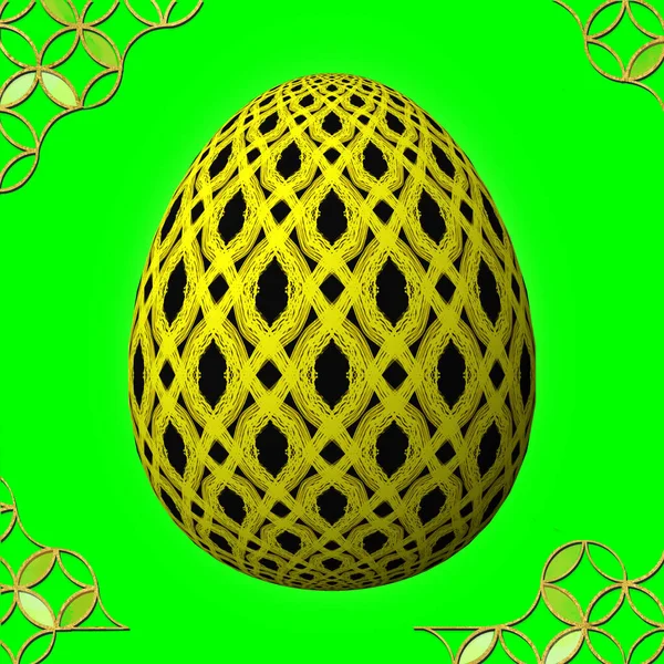 Yeşil Arka Planda Çerçeveli Boyutlu Paskalya Yumurtası — Stok fotoğraf
