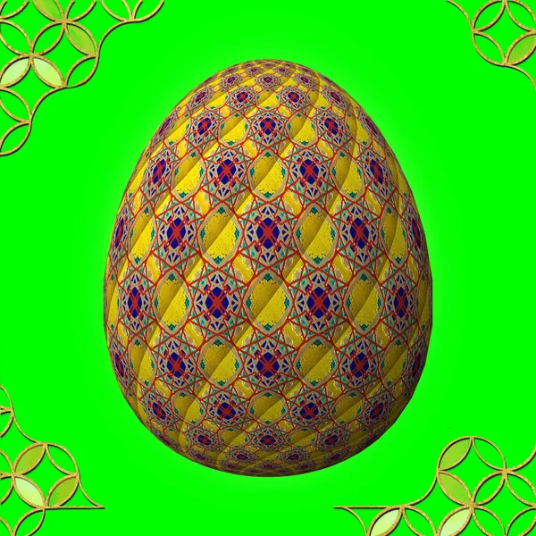 Colorido Huevo Pascua Con Marco Sobre Fondo Verde — Foto de Stock