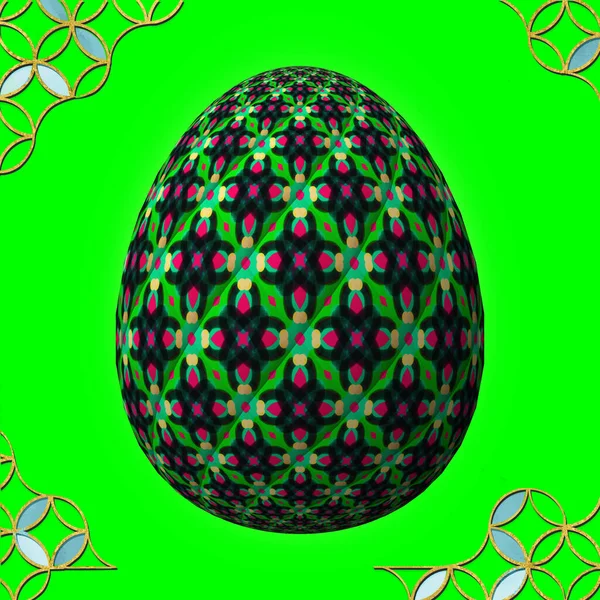 Colorato Uovo Pasqua Con Cornice Sfondo Verde — Foto Stock