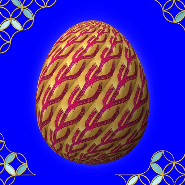 Πολύχρωμο Πασχαλινό Αυγό Πλαίσιο Μπλε Φόντο — Φωτογραφία Αρχείου