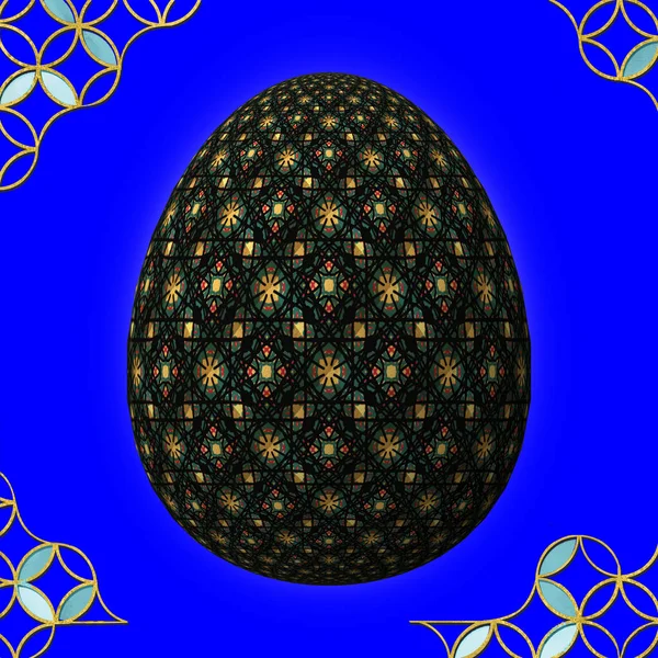 Colorful Easter Egg Frame Blue Background — Stock Photo, Image