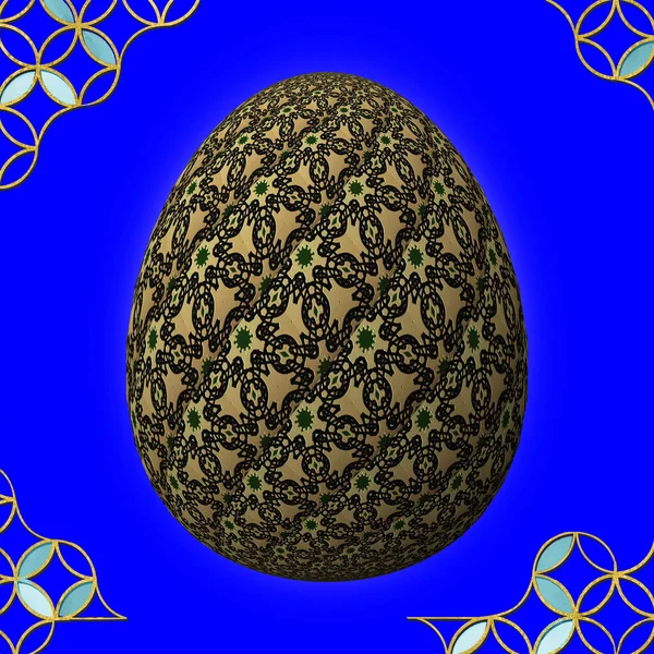 Colorful Easter Egg Frame Blue Background — Stock Photo, Image