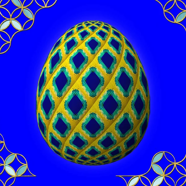 Colorido Huevo Pascua Con Marco Sobre Fondo Azul — Foto de Stock