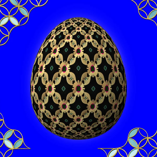カラフルな3Dイースターの卵とフレーム上の青の背景 — ストック写真