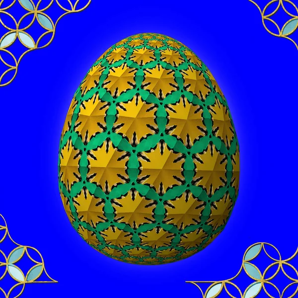 Colorato Uovo Pasqua Con Cornice Sfondo Blu — Foto Stock