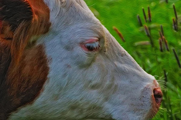 艺术品 一头美丽的奶牛在牧场上吃草 — 图库照片