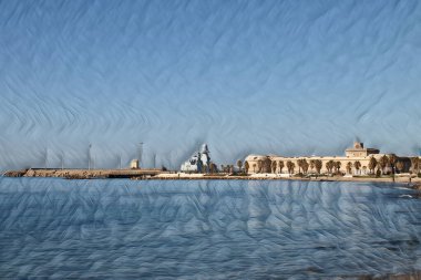Sanat eserleri - Civitavecchia 'daki sahil manzarası, köy ve güzel çevre - Lazio - İtalya