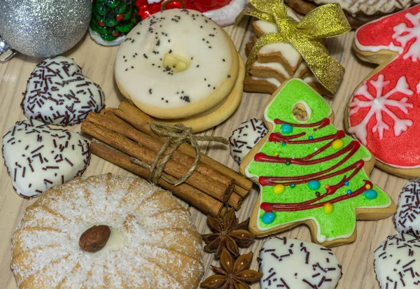 Biscuits Noël Avec Bâtonnets Cannelle Noix Anis Étoilé — Photo