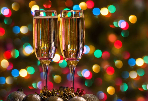 Verres Champagne Soir Nouvel Joyeux Noël Bonne Année — Photo