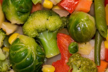 Taze sebze diyet beslenme ihtiva eder. Brokoli lahana, Brüksel, kabak, Mısır, bezelye, soğan, taze fasulye, havuç, Bulgar biber