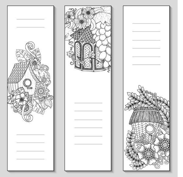 Template bookmarks de design isolado no fundo branco com lugar para texto e notas na vista superior. Desenho para colorir mockup para adulto. Ilustração vetorial . — Vetor de Stock