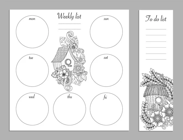 Disegno settimanale di elenco per blocco note isolato su sfondo bianco con posto per testo in vista dall'alto. Sketchbook, mockup del diario. Illustrazione vettoriale. Disegno da colorare per adulti e bambini . — Vettoriale Stock