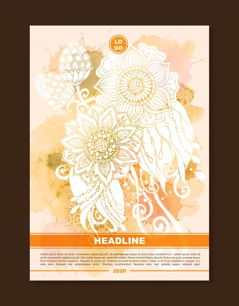 Cartoline vintage con fiori disegnati a mano e sfondo acquerello con spazio per il tuo testo. Salvare le carte di data, fiori invito di nozze ed elementi decorativi. Inviti floreali, stile boho . — Vettoriale Stock