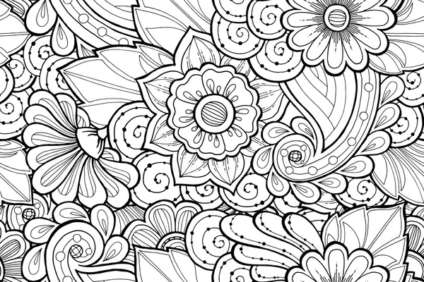 Απρόσκοπτη καλλωπιστικών ασπρόμαυρο μοτίβο με στυλιζαρισμένη αφηρημένα λουλούδια. — Διανυσματικό Αρχείο
