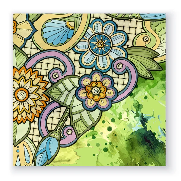 Vintage kaarten met gedetailleerde hand getrokken bloemen en aquarel achtergrond. — Stockvector