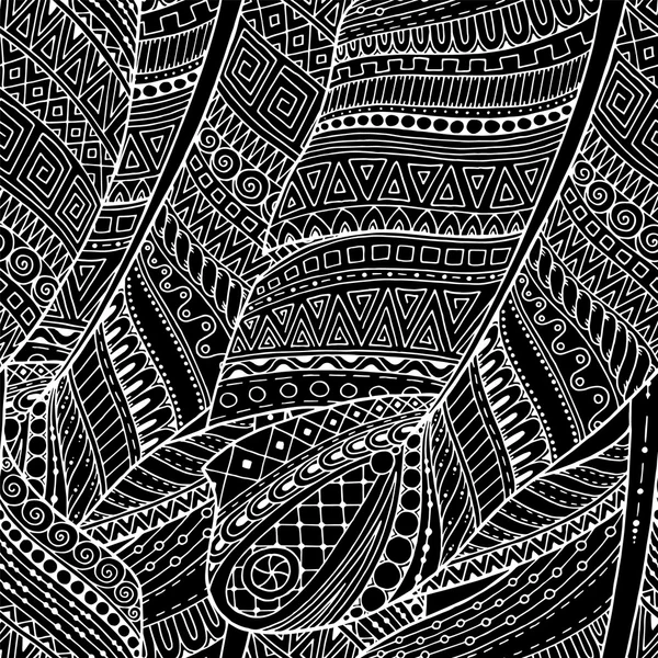 Sans couture asiatique floral rétro doodle noir et blanc motif de fond . — Image vectorielle