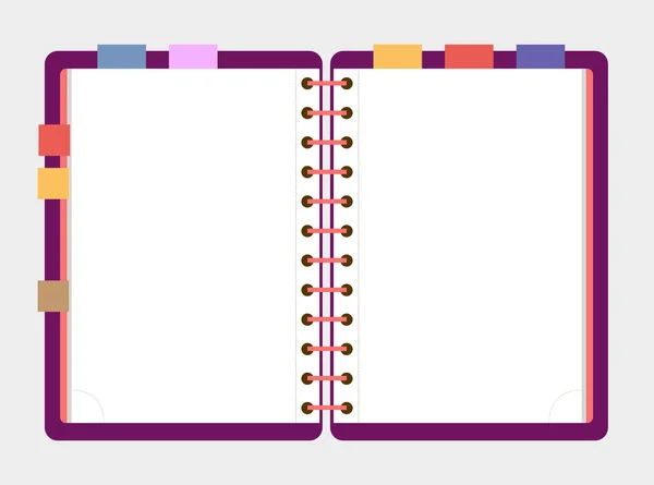 Diseño plano abierto bloc de notas. Cuaderno de bocetos, diario maqueta . — Archivo Imágenes Vectoriales