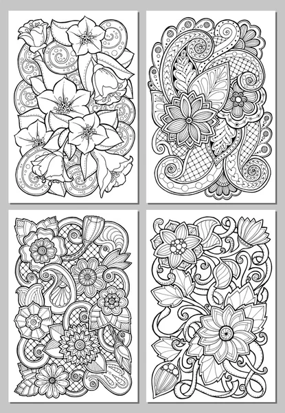 Cartes de voeux avec des fleurs abstraites. Pages pour livre à colorier adulte . — Image vectorielle