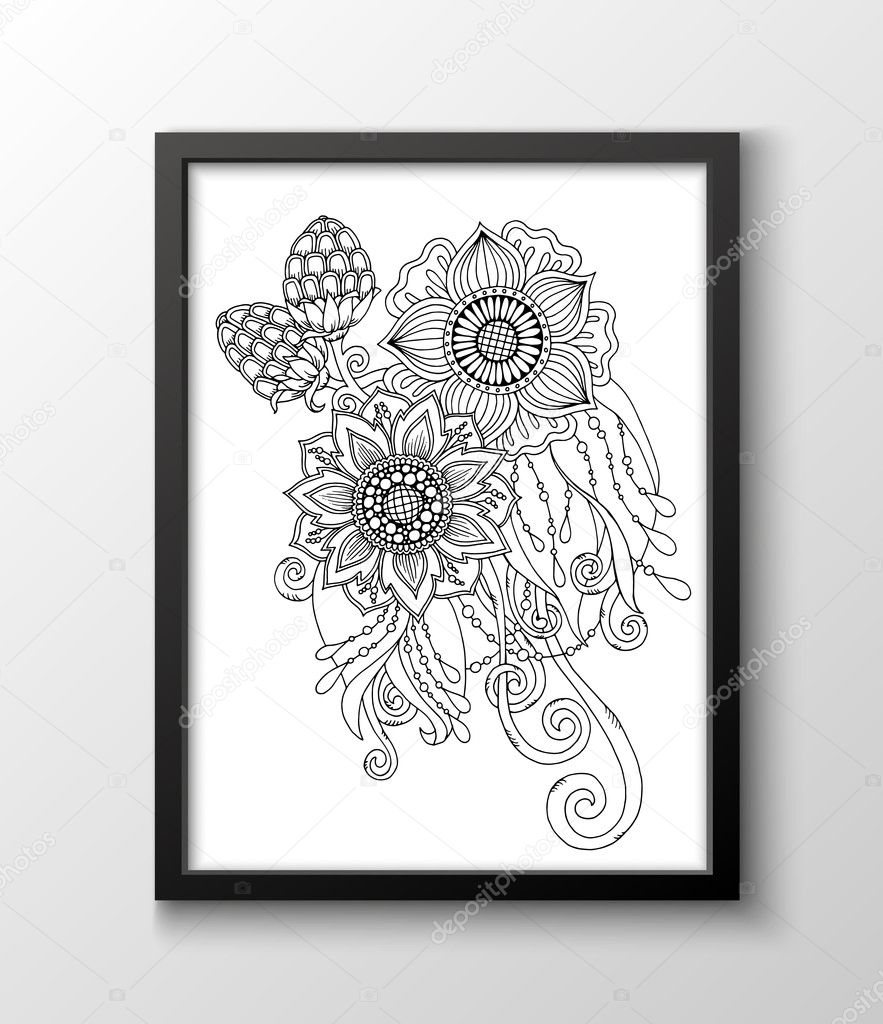 Cartolina d auguri con i fiori astratti Pagina per libro da colorare adulto Disegno disegnato a mano dell annata per la cartolina d auguri poster