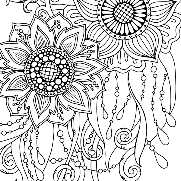 Wenskaart met abstracte bloemen. Pagina voor volwassen kleurboek. — Stockvector