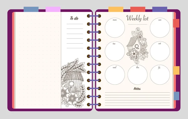 Επίπεδη σχεδίαση άνοιξε το Σημειωματάριο. SketchBook, κοροϊδεύω ημερολόγιο. — Διανυσματικό Αρχείο