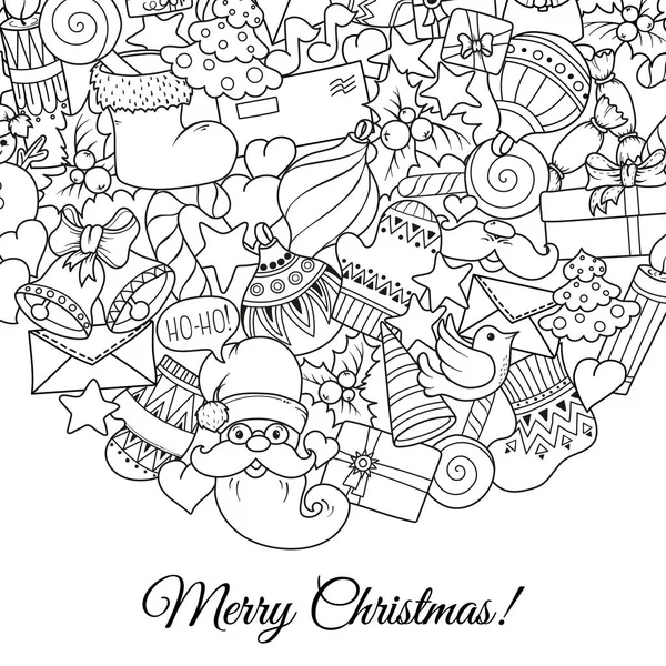 Joyeux Noël ensemble de motifs monochromes de Noël et de modèles de texte. Idéal pour les cartes de vœux de vacances, impression, coloriage ou papier d'emballage . — Image vectorielle