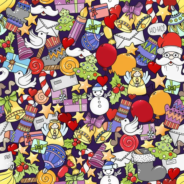 Joyeux Noël icônes de Noël motif sans couture coloré. Idéal pour les cartes de vœux de vacances, impression, papier d'emballage, bannière web boutique . — Image vectorielle