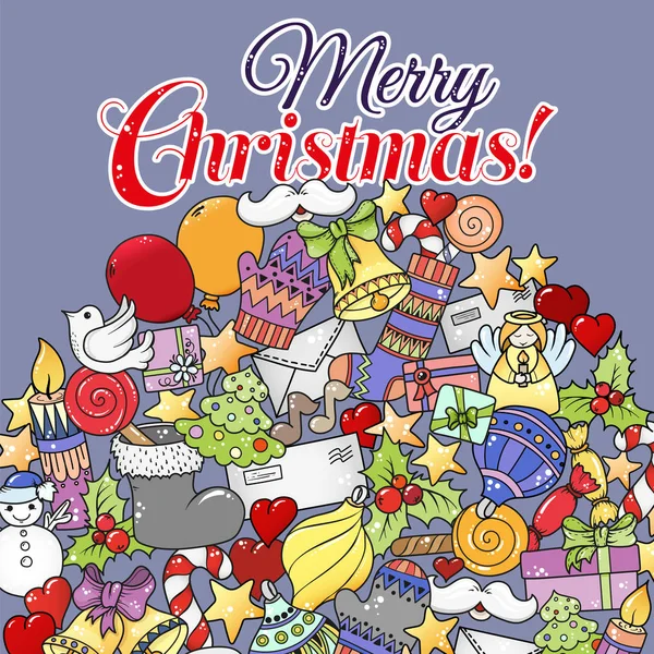 Merry christmas set of xmas colorful pattern and text templates. Ideal for holiday greeting cards, print, coloring book page or wrapping paper. — Stock Vector