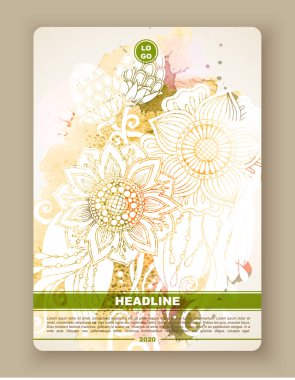 Vintage kartı ile detaylı için şablon el çekilmiş çiçek.