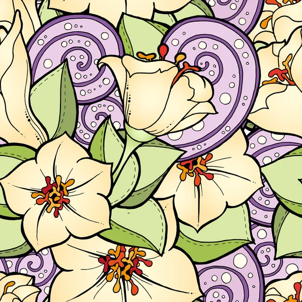 Nahtloses Muster mit stilisierten Blumen. Ethnischer Hintergrund. — Stockvektor