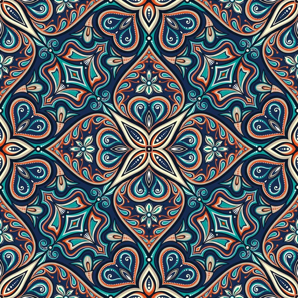 Sans couture asiatique ethnique floral motif de fond doodle rétro dans le vecteur. L'islam, l'arabe, l'indien, les motifs ottomans dessinent un motif tribal. Cercles Zentangle pour impression sur tissu ou papier . — Image vectorielle