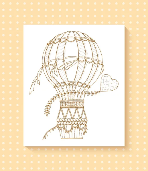 Lucht van de ballon en doodle hart. Zentangle geïnspireerd patroon met aerostat voor het boek kleurplaten voor volwassenen en kinderen. — Stockvector