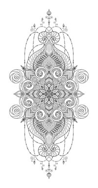 Asya etnik çiçek retro siyah ve beyaz arka plan deseni vektör doodle. Islam, Arapça, Indian, Osmanlı motifleri mehendi desen tasarım. Zentangle daireler kumaş ya da kağıt üzerine basım için.